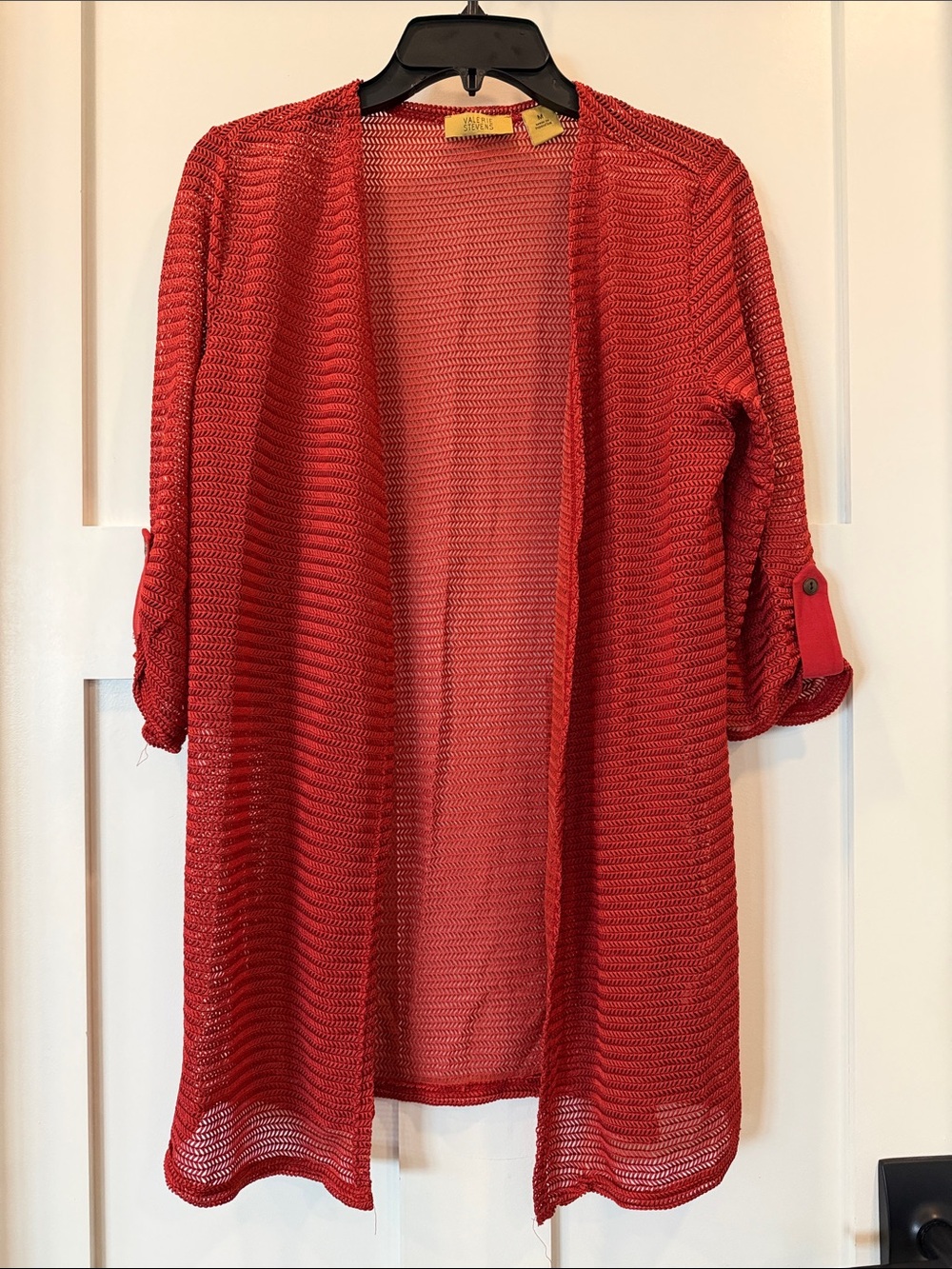 Valerie Stevens Open-Front Red Knit Cardigan